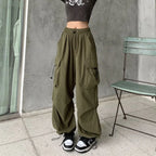 Baggy Cargo Pants for Women - Ankle-Length Polyester Joggers