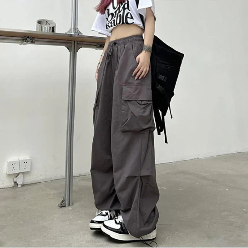 Baggy Cargo Pants for Women - Ankle-Length Polyester Joggers