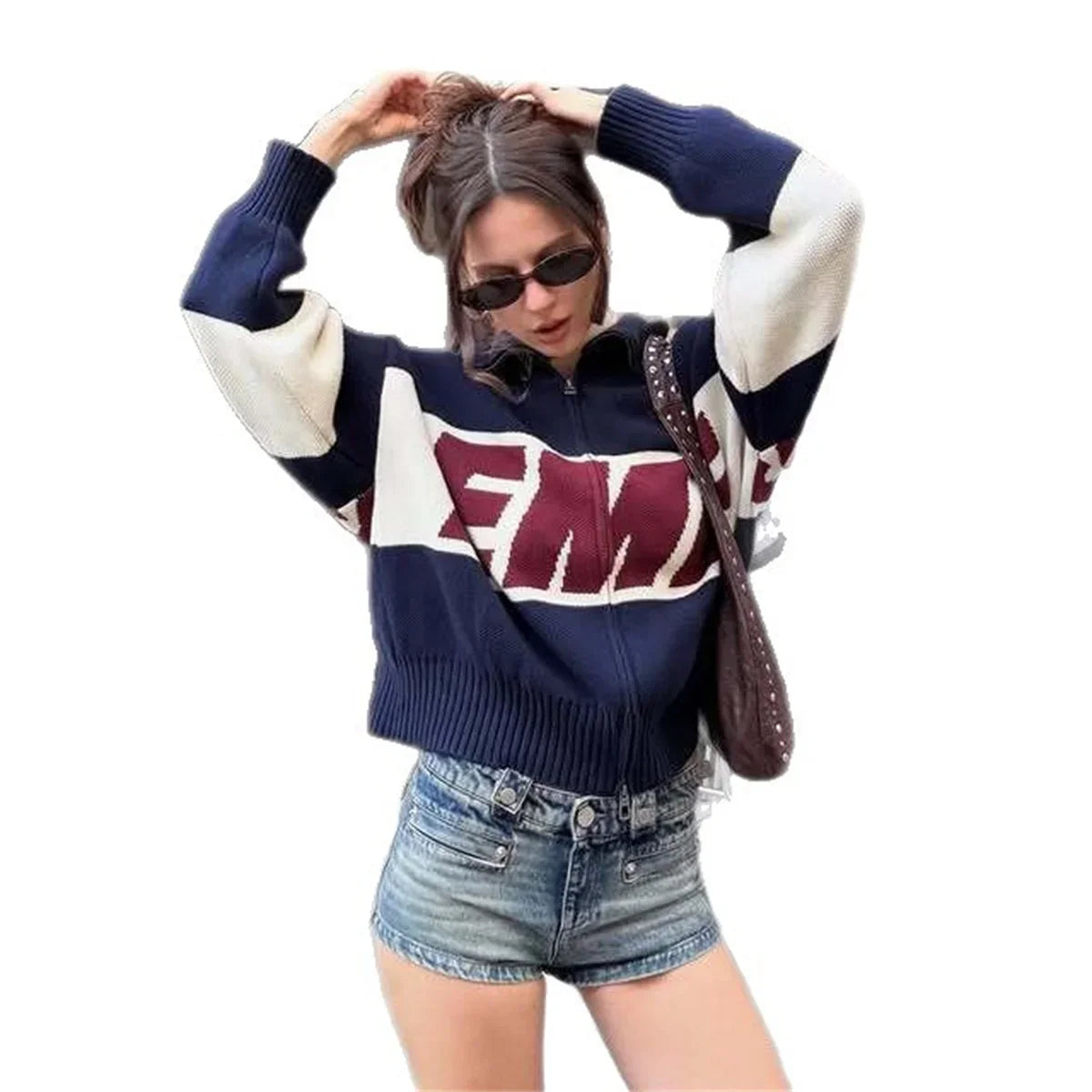 Y2K Women's Knitted Zipper Cardigan with Butterfly Collar