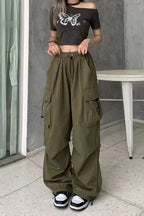 Baggy Cargo Pants for Women - Ankle-Length Polyester Joggers