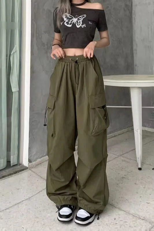 Baggy Cargo Pants for Women - Ankle-Length Polyester Joggers