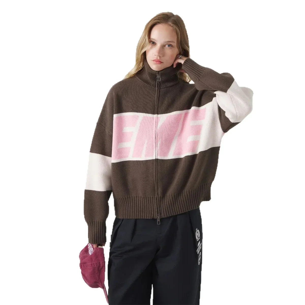 Y2K Women's Knitted Zipper Cardigan with Butterfly Collar