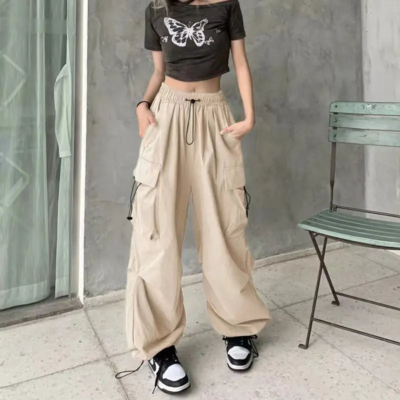 Baggy Cargo Pants for Women - Ankle-Length Polyester Joggers