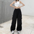 Baggy Cargo Pants for Women - Ankle-Length Polyester Joggers