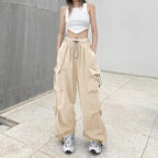Baggy Cargo Pants for Women - Ankle-Length Polyester Joggers