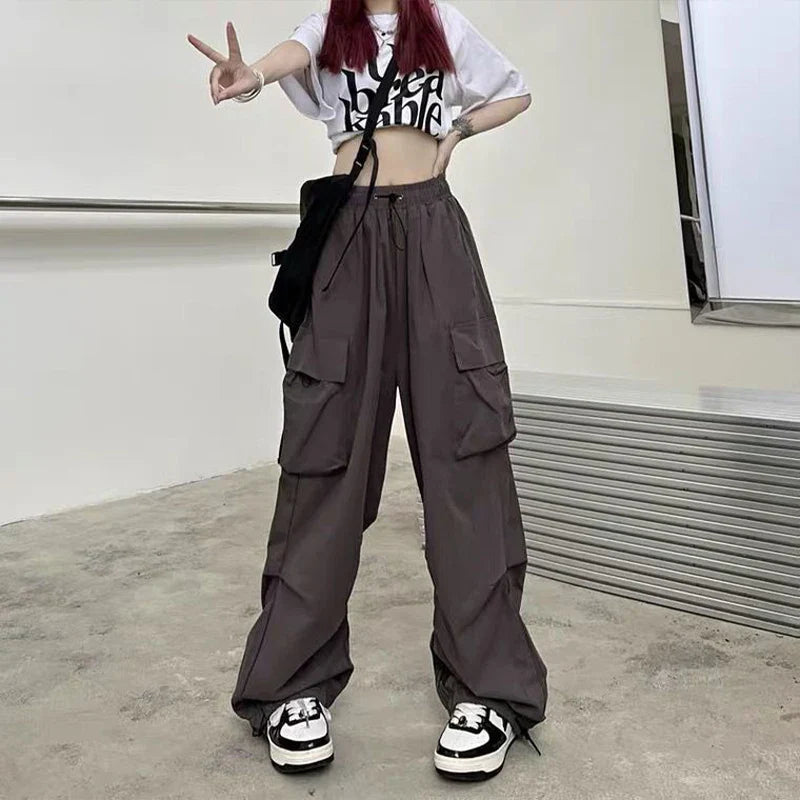 Baggy Cargo Pants for Women - Ankle-Length Polyester Joggers