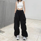 Baggy Cargo Pants for Women - Ankle-Length Polyester Joggers