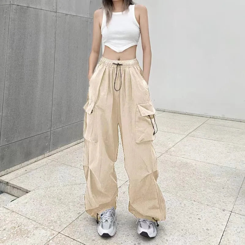 Baggy Cargo Pants for Women - Ankle-Length Polyester Joggers