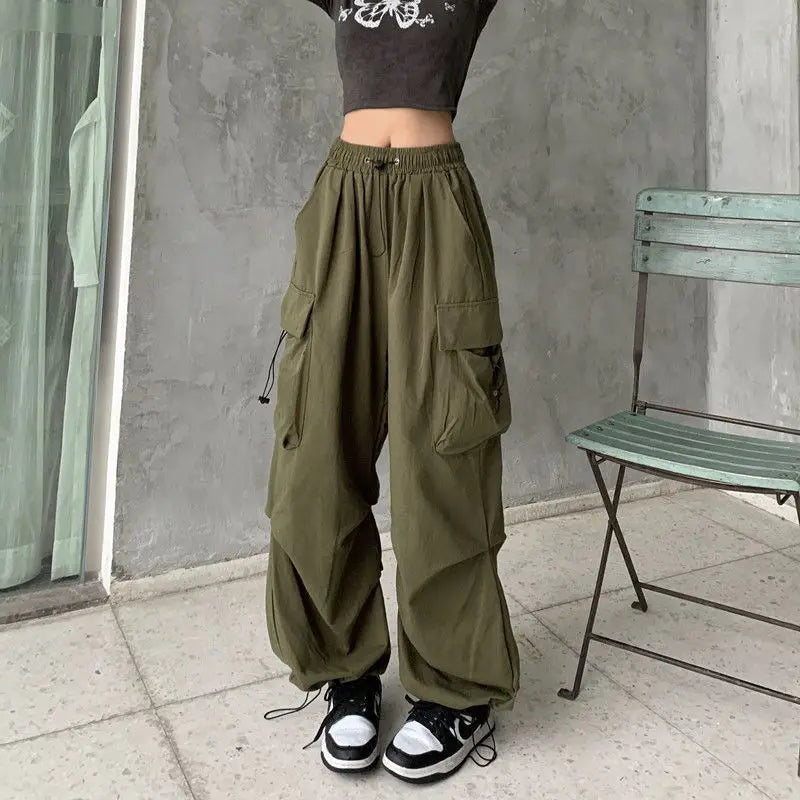 Baggy Cargo Pants for Women - Ankle-Length Polyester Joggers