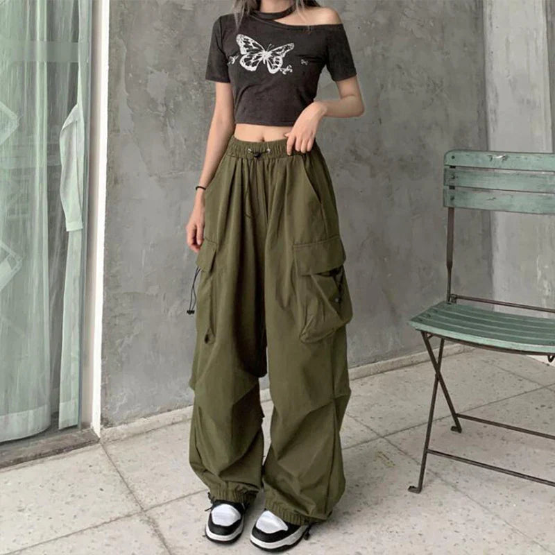 Baggy Cargo Pants for Women - Ankle-Length Polyester Joggers