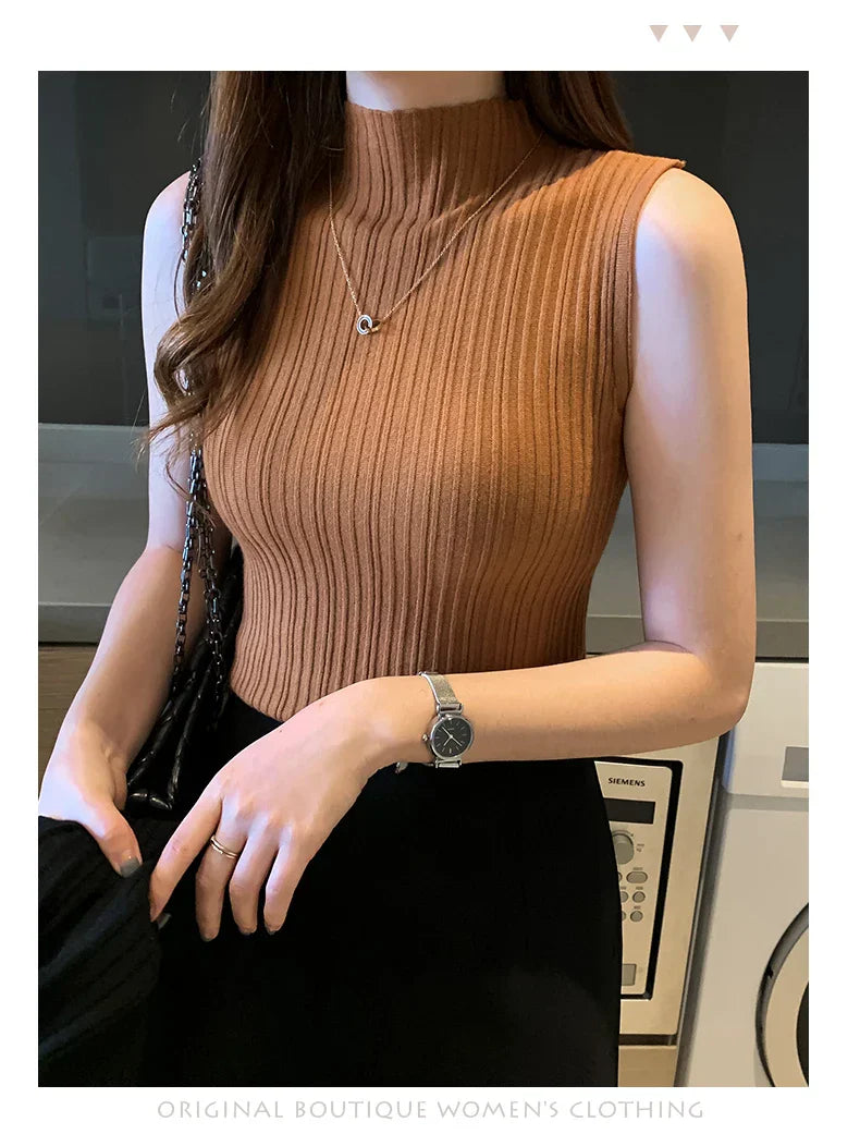 Slim Knitted Sleeveless Sweater for Women - Casual Elegance