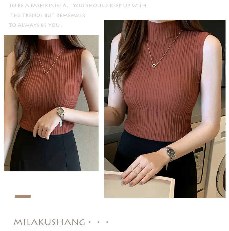 Slim Knitted Sleeveless Sweater for Women - Casual Elegance