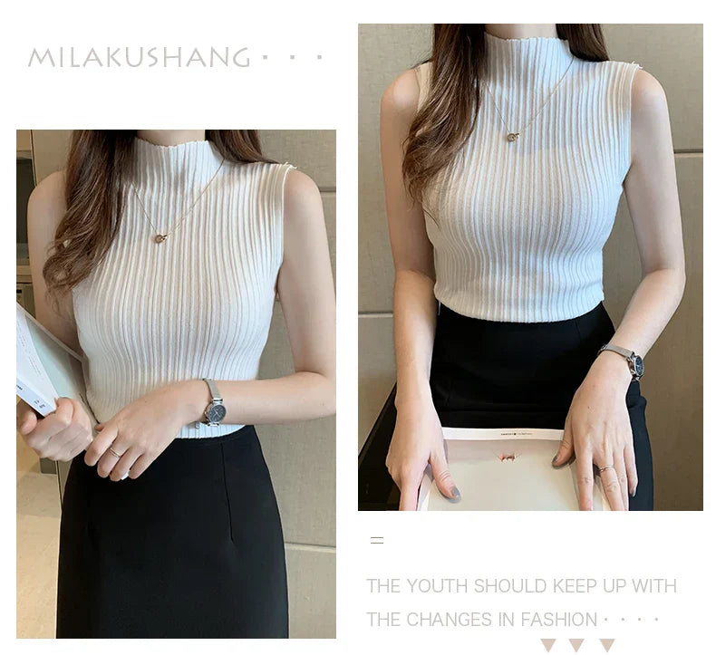 Slim Knitted Sleeveless Sweater for Women - Casual Elegance