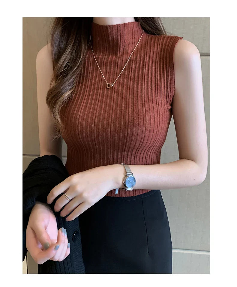 Slim Knitted Sleeveless Sweater for Women - Casual Elegance