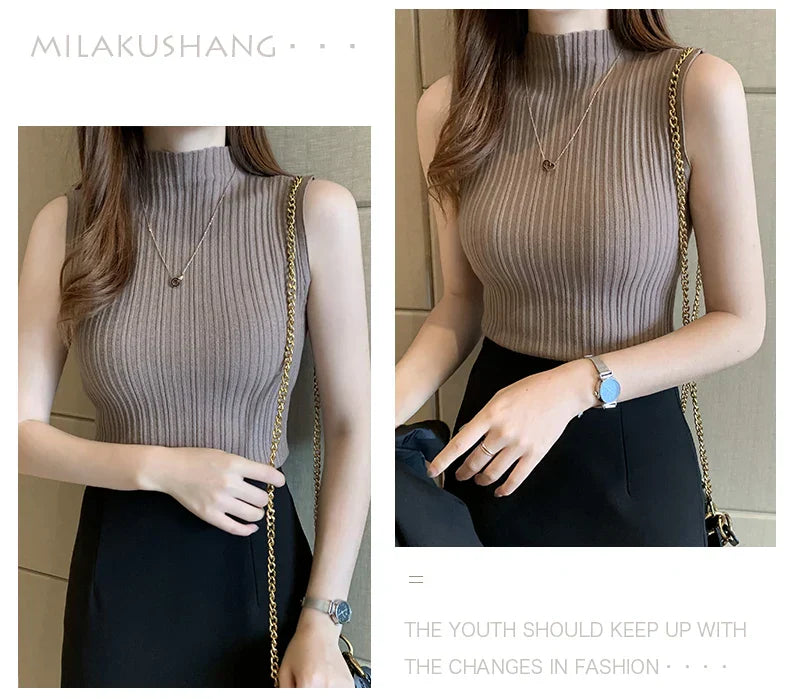 Slim Knitted Sleeveless Sweater for Women - Casual Elegance