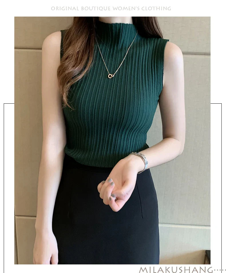 Slim Knitted Sleeveless Sweater for Women - Casual Elegance