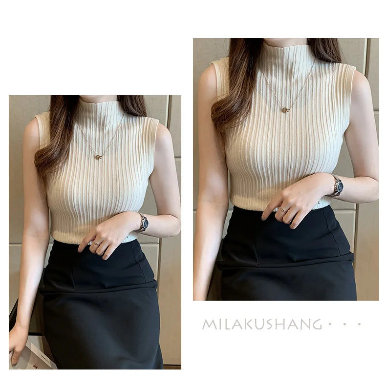 Slim Knitted Sleeveless Sweater for Women - Casual Elegance