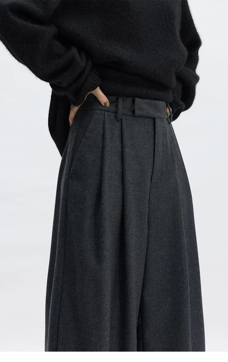Wool Wide-Leg Trousers for Women - Casual Party Pants