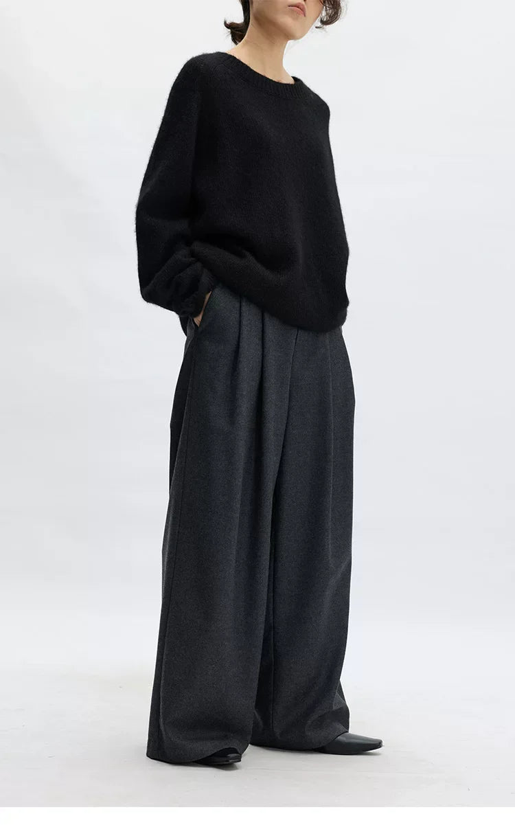 Wool Wide-Leg Trousers for Women - Casual Party Pants