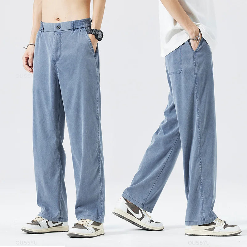 Men's Summer Loose Lyocell Jeans with Drawstring Waist