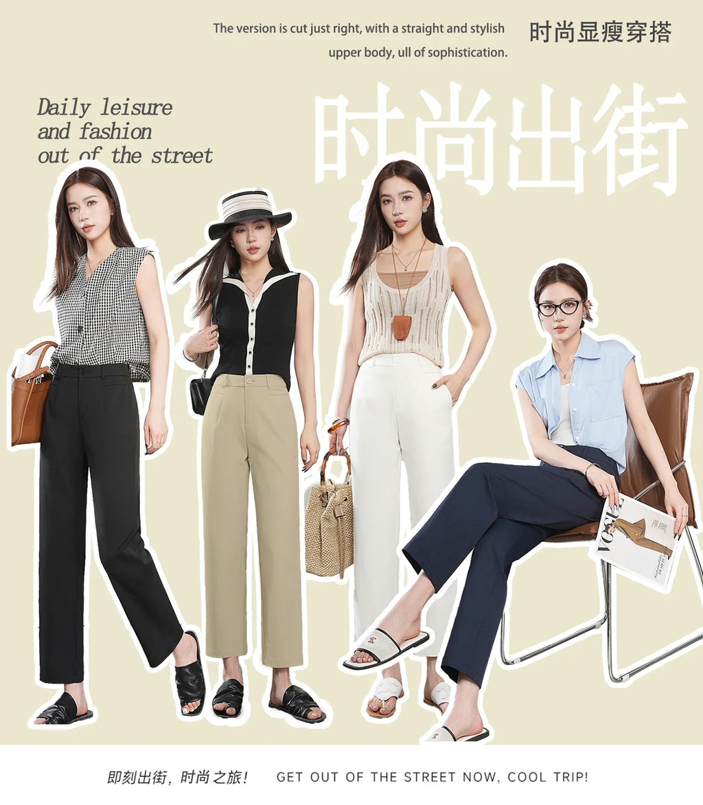 High-Waisted Lightweight Cropped Pants for Women