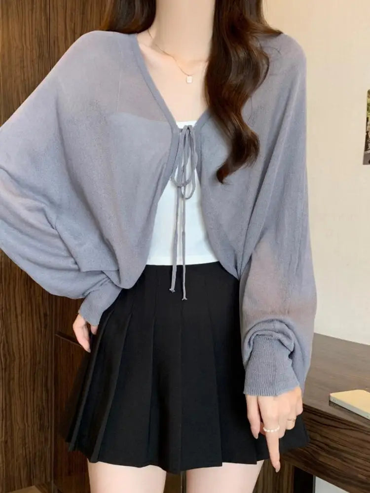 Black Ice Silk Summer Cardigan for Women - Large Size