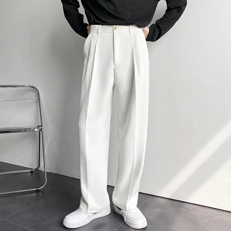 Men's Casual White Polyester Loose Trousers