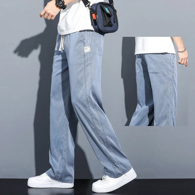 Men's Summer Loose Lyocell Jeans with Drawstring Waist