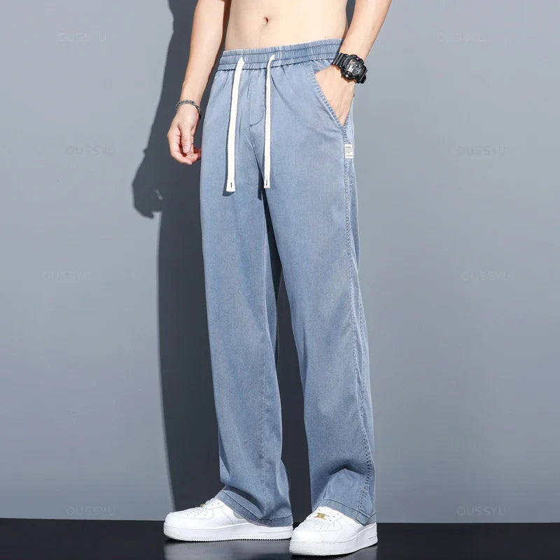 Men's Summer Loose Lyocell Jeans with Drawstring Waist
