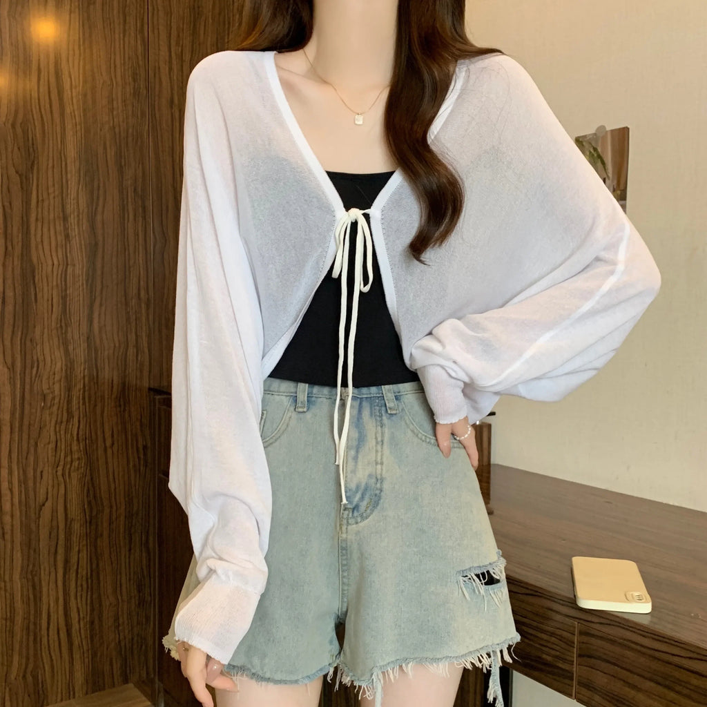 Black Ice Silk Summer Cardigan for Women - Large Size