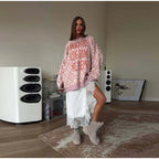 Oversized Letter Jacquard Knit Pullover for Women