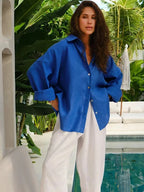 We.Fine Women's Cotton Long Sleeve Ruffled Blouse