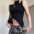 Y2K Women’s Sleeveless Knit Crop Top - Fitted & Stretchy