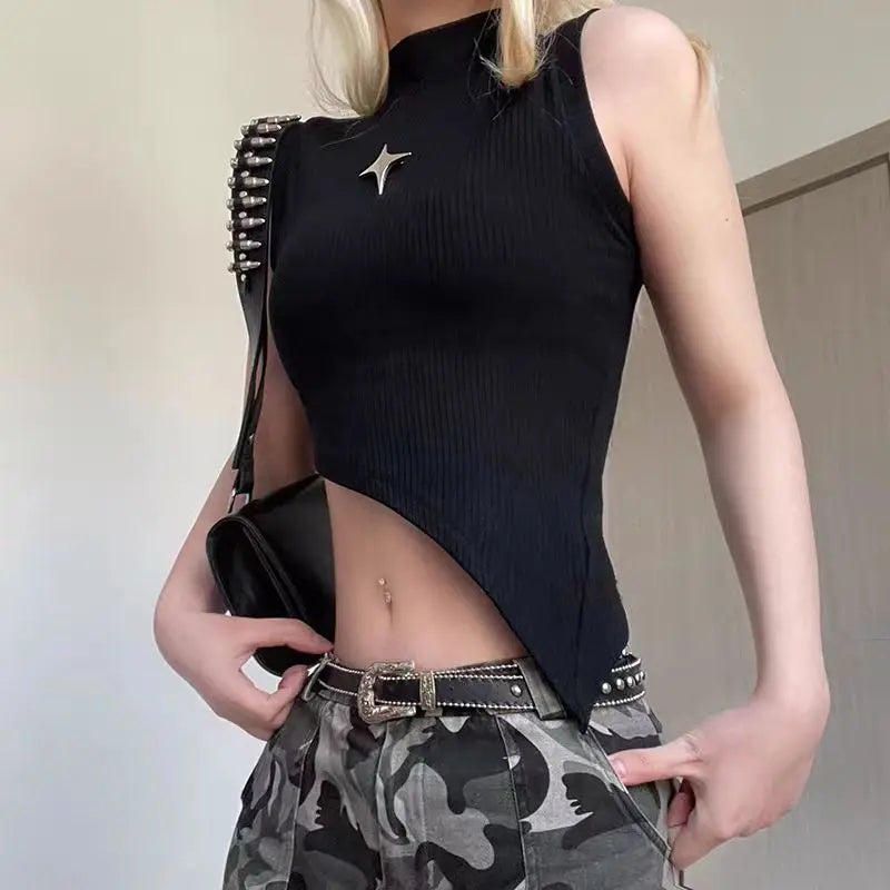 Y2K Women’s Sleeveless Knit Crop Top - Fitted & Stretchy