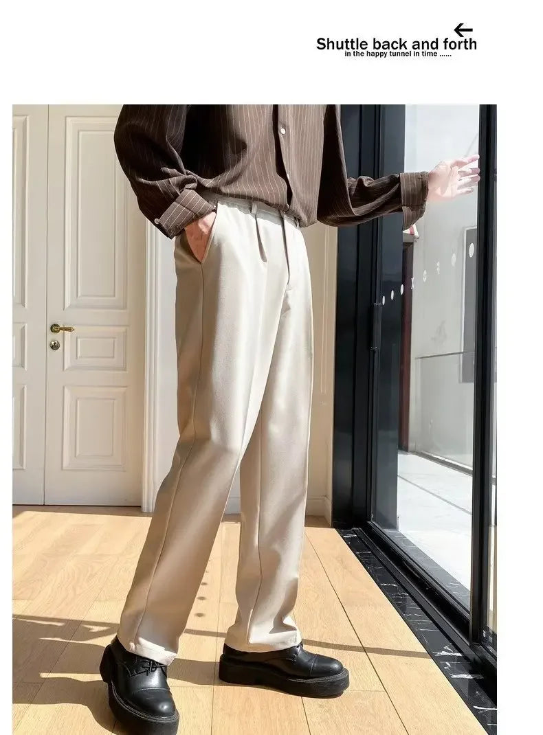 Men's White Baggy Wide Pants for Casual Spring Wear