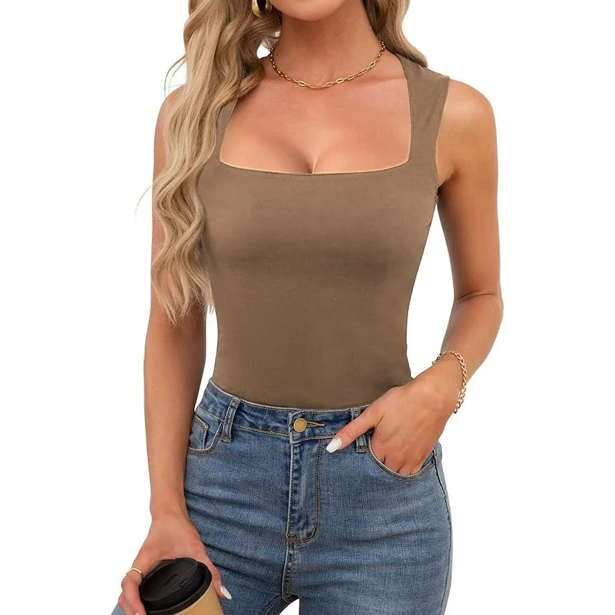 Slimming Square Neck Sleeveless T-Shirt for Women
