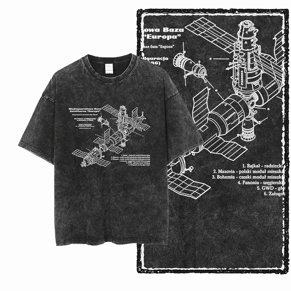 Printed Cotton Acid Washed Astronaut T-Shirt for Men