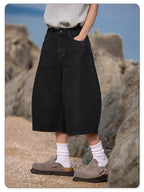 Baggy Wide Leg Black Denim Shorts for Spring and Summer