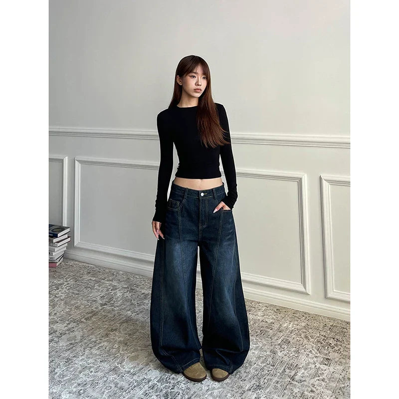 Blue Wide Leg Casual Denim Jeans for Women