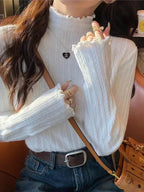 Women's Ruffled Pullover Sweater - Autumn Knitted Top