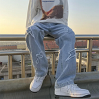 Y2K Embroidered Straight Denim Jeans for Men