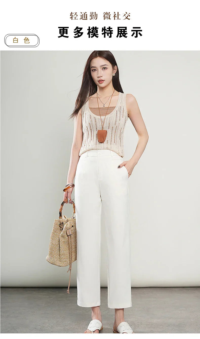 High-Waisted Lightweight Cropped Pants for Women