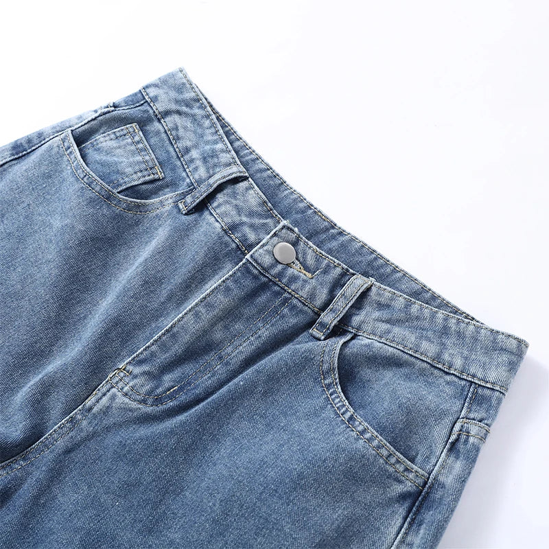 Blue High Waist Wide Leg Jeans for Women