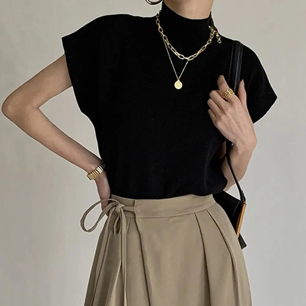 Knitted Women's Short Sleeve Vest Sweater Blouse