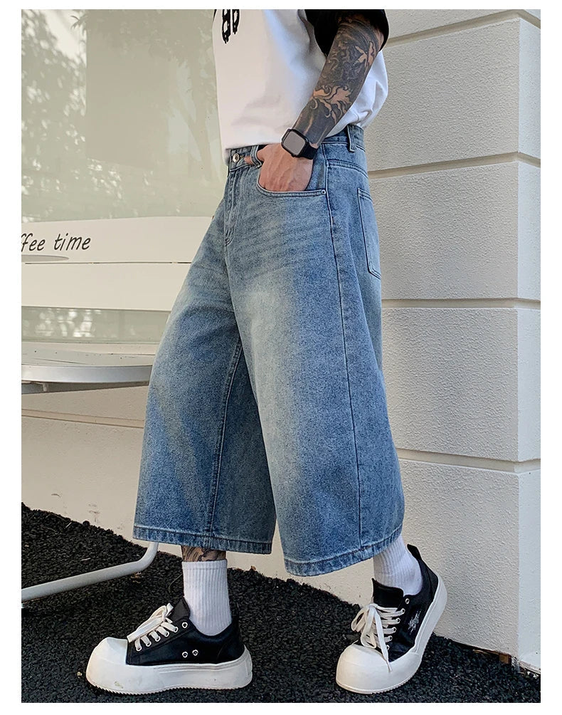Men's Vintage High Waist Wide Leg Denim Jeans for Casual Wear
