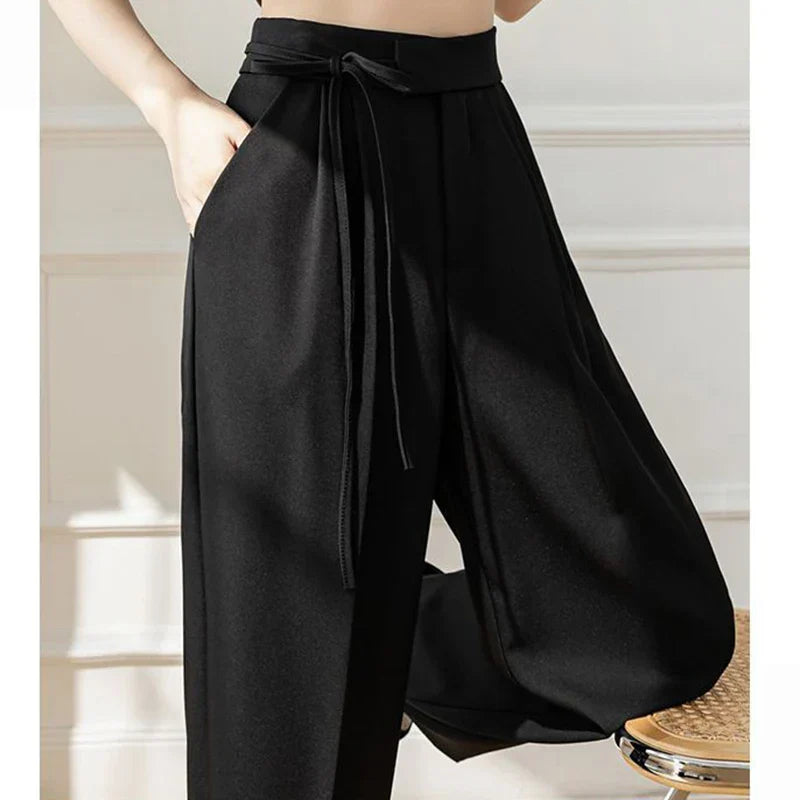 Chic High Waisted Lace Up Straight Leg Pants for Women