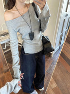 Cropped Off Shoulder Knitted Pullover for Women