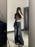 Y2K High Waist Baggy Women's Jeans in Black Gray