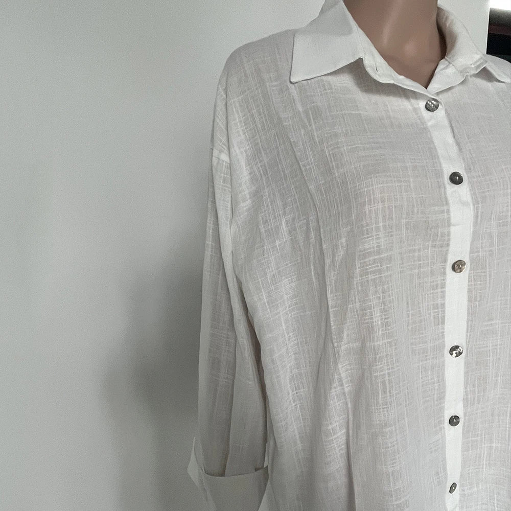 We.Fine Women's Cotton Long Sleeve Ruffled Blouse
