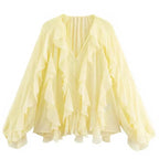 Elegant Women's V-neck Chiffon Blouse with Ruffles